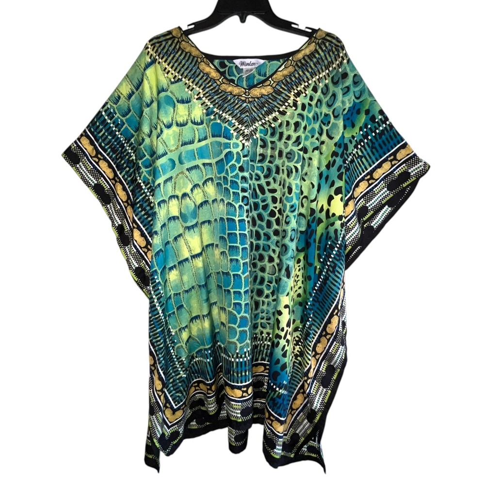 Winlar Womens Kaftan‎ Mumu Lounge Dress Nightgown Green Animal Print One Size